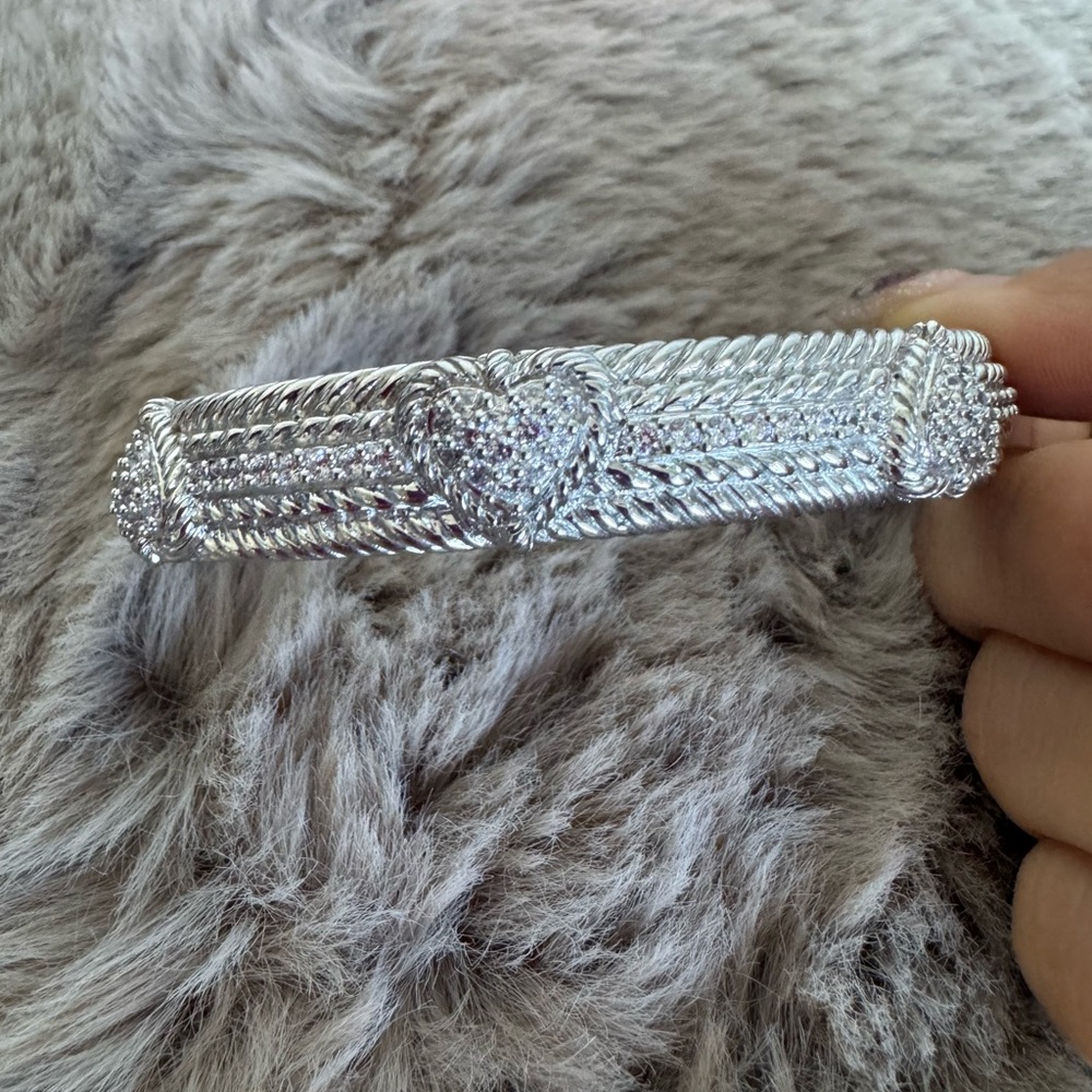 NEW Judith Ripka Elegant Sterling Silver Heart Cuff Hinged Bracelet